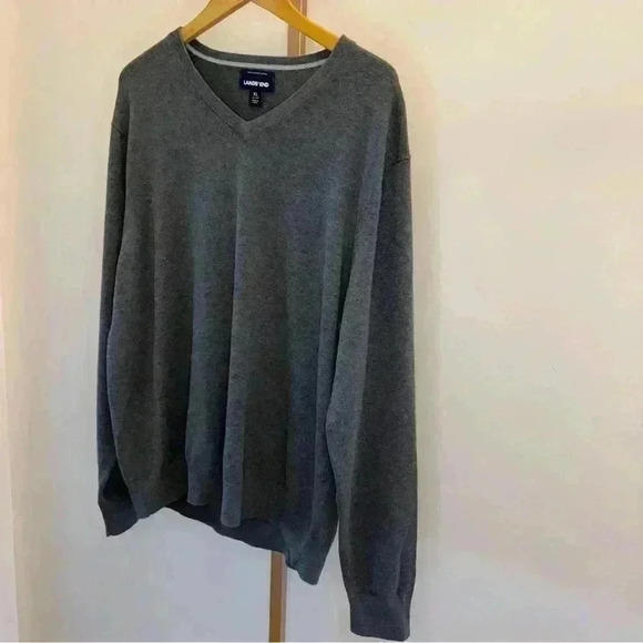 Lands' End Men's V-Neck Pullover Sweater XL Gray Casual Fall - Picture 2 of 9